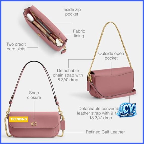 Refined Calf Leather Flap Chain Bag with Shoulder Strap - Picture 4 of 6